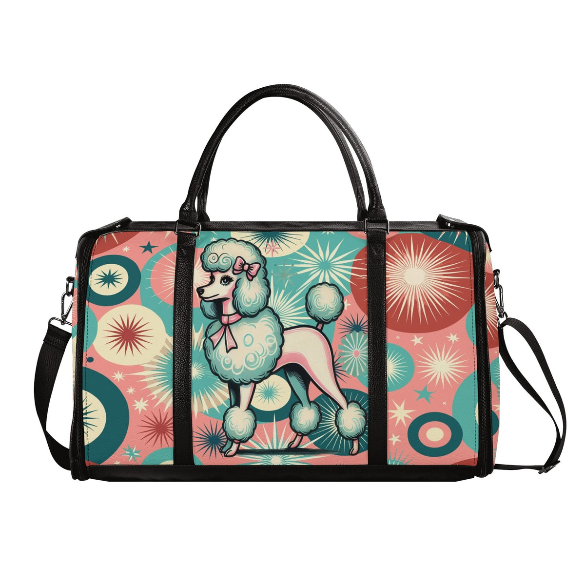Kate McEnroe New York Kitschy Poodle Retro Mid Century Modern Weekender Bag, 50s Kitsch Atomic Starburst Travel DuffelDuffel BagsW1KV2LMN - 2