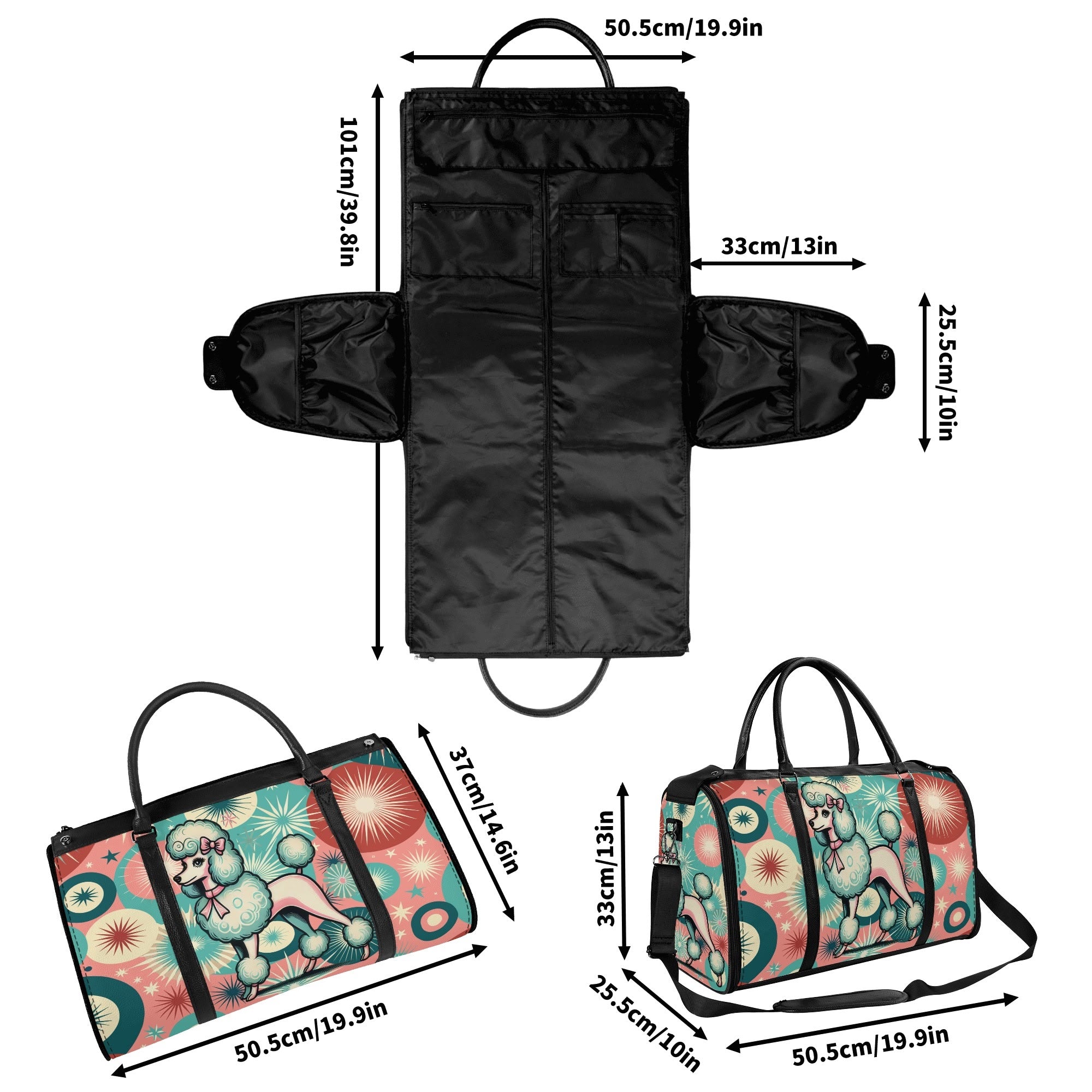 Kate McEnroe New York Kitschy Poodle Retro Mid Century Modern Weekender Bag, 50s Kitsch Atomic Starburst Travel DuffelDuffel BagsW1KV2LMN - 2