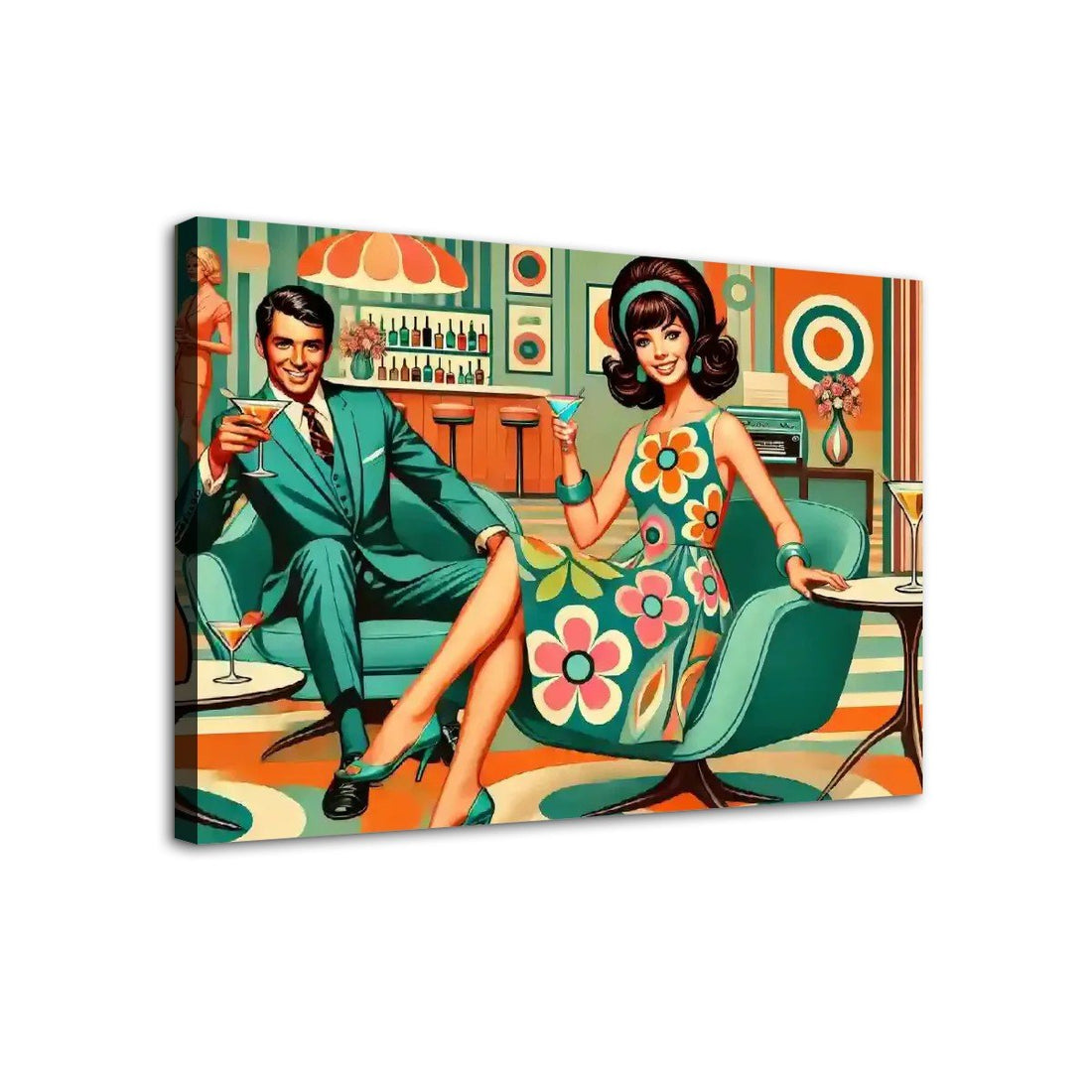 Kate McEnroe New York Kitschy Retro 60s Mod Cocktail Lounge Canvas Wall Art, Mid Century Modern Swanky Bar SceneCanvas Wall ArtvSgqiGm6h5