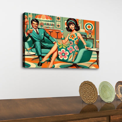 Kate McEnroe New York Kitschy Retro 60s Mod Cocktail Lounge Canvas Wall Art, Mid Century Modern Swanky Bar SceneCanvas Wall ArtvSgqiGm6h5