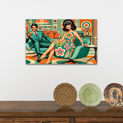 Kate McEnroe New York Kitschy Retro 60s Mod Cocktail Lounge Canvas Wall Art, Mid Century Modern Swanky Bar SceneCanvas Wall ArtvSgqiGm6h5