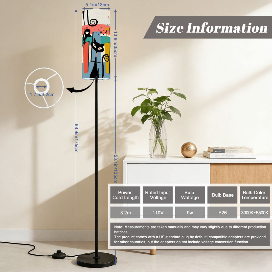 Kate McEnroe New York Kitschy Retro Atomic Cats Mid Century Modern Slim Floor LampSlim Floor LampsgpLHDXatC1