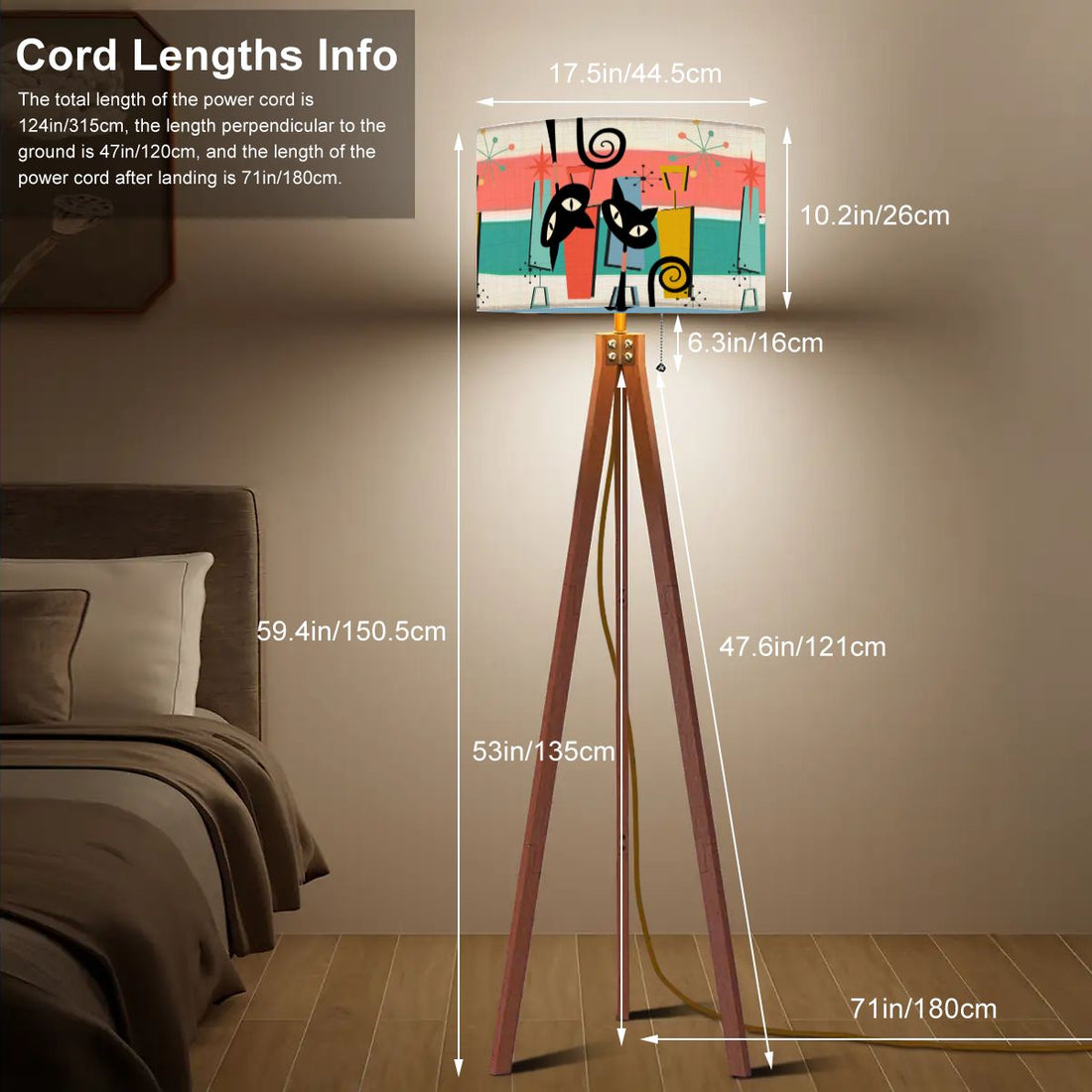Kate McEnroe New York Kitschy Retro Atomic Cats Mid Century Modern Tripod Floor LampTripod Floor LampsWJ8chqHOAV