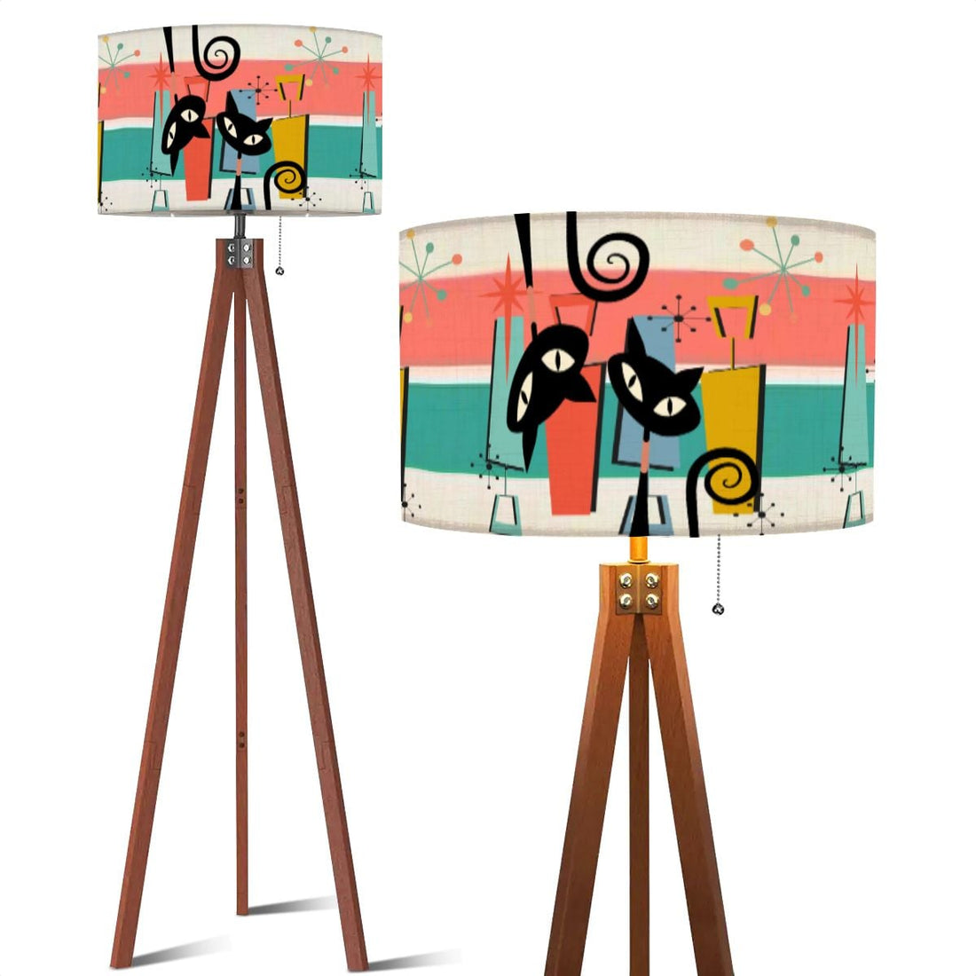 Kate McEnroe New York Kitschy Retro Atomic Cats Mid Century Modern Tripod Floor LampTripod Floor LampsWJ8chqHOAV