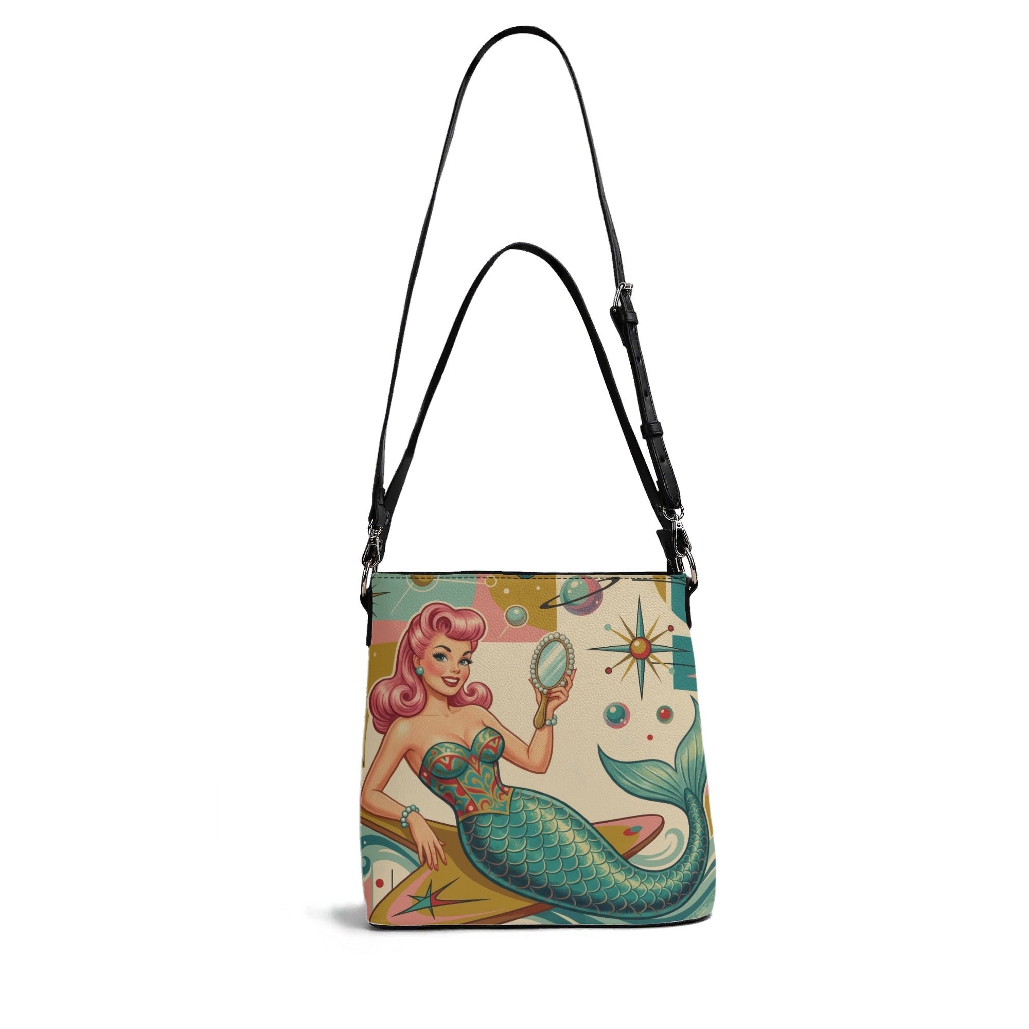 Kate McEnroe New York Kitschy Retro Mermaid Polka Dot Mid Century Modern Bucket BagHandbagsNVOZ6GPY-1
