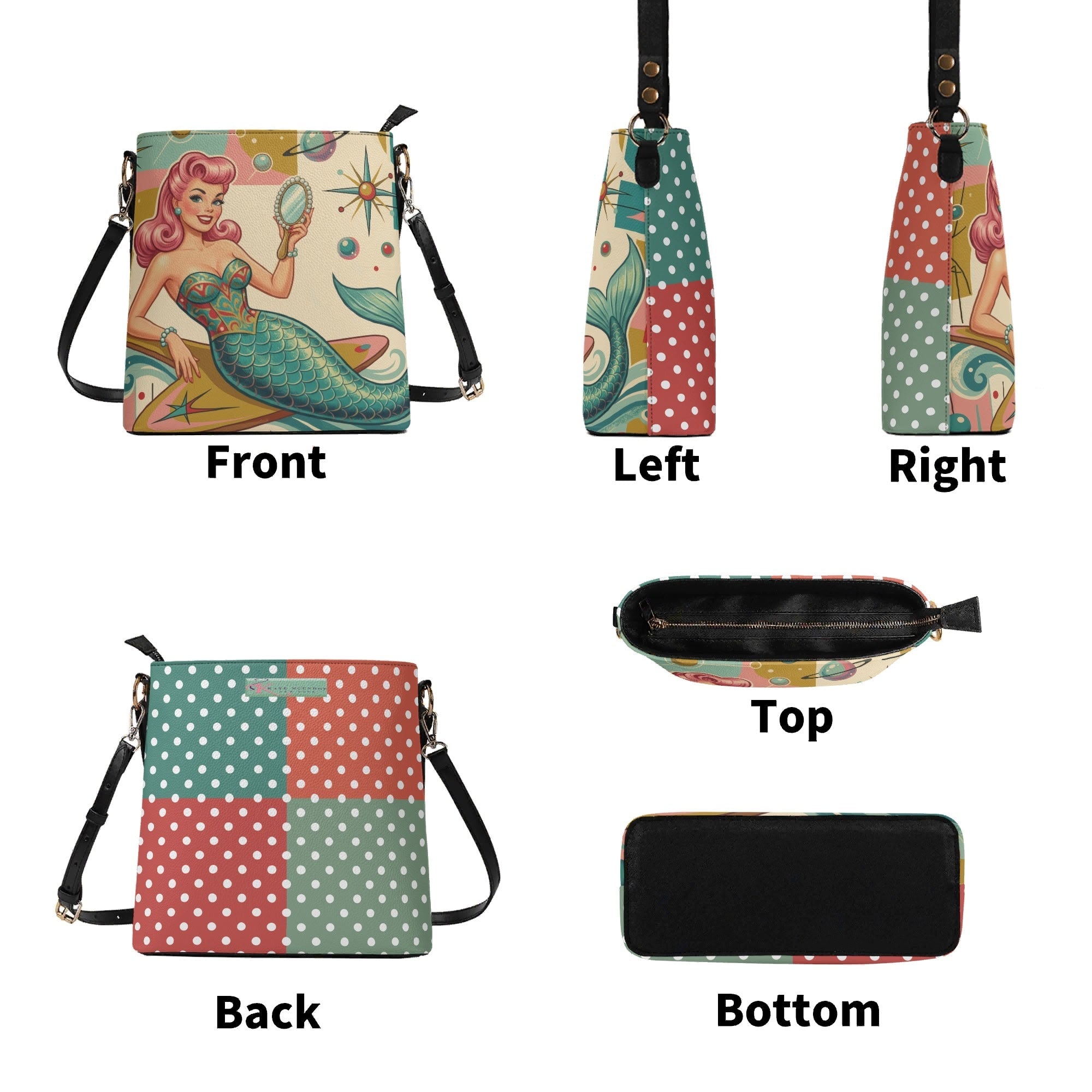 Kate McEnroe New York Kitschy Retro Mermaid Polka Dot Mid Century Modern Bucket BagHandbagsNVOZ6GPY-1