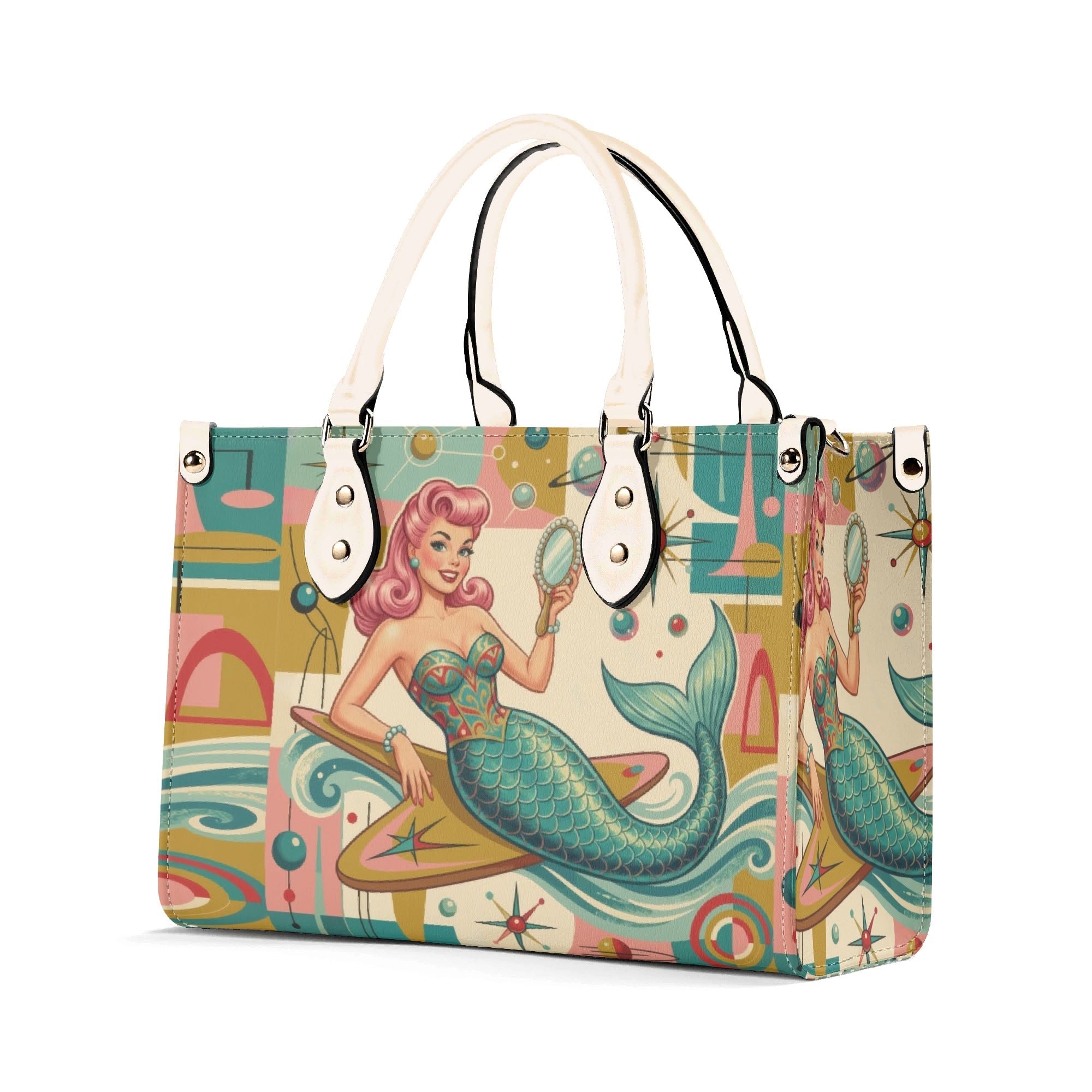 Kate McEnroe New York Kitschy Retro Mermaid Polka Dot Mid Century Modern SatchelHandbagsWDXP7Z2N-4