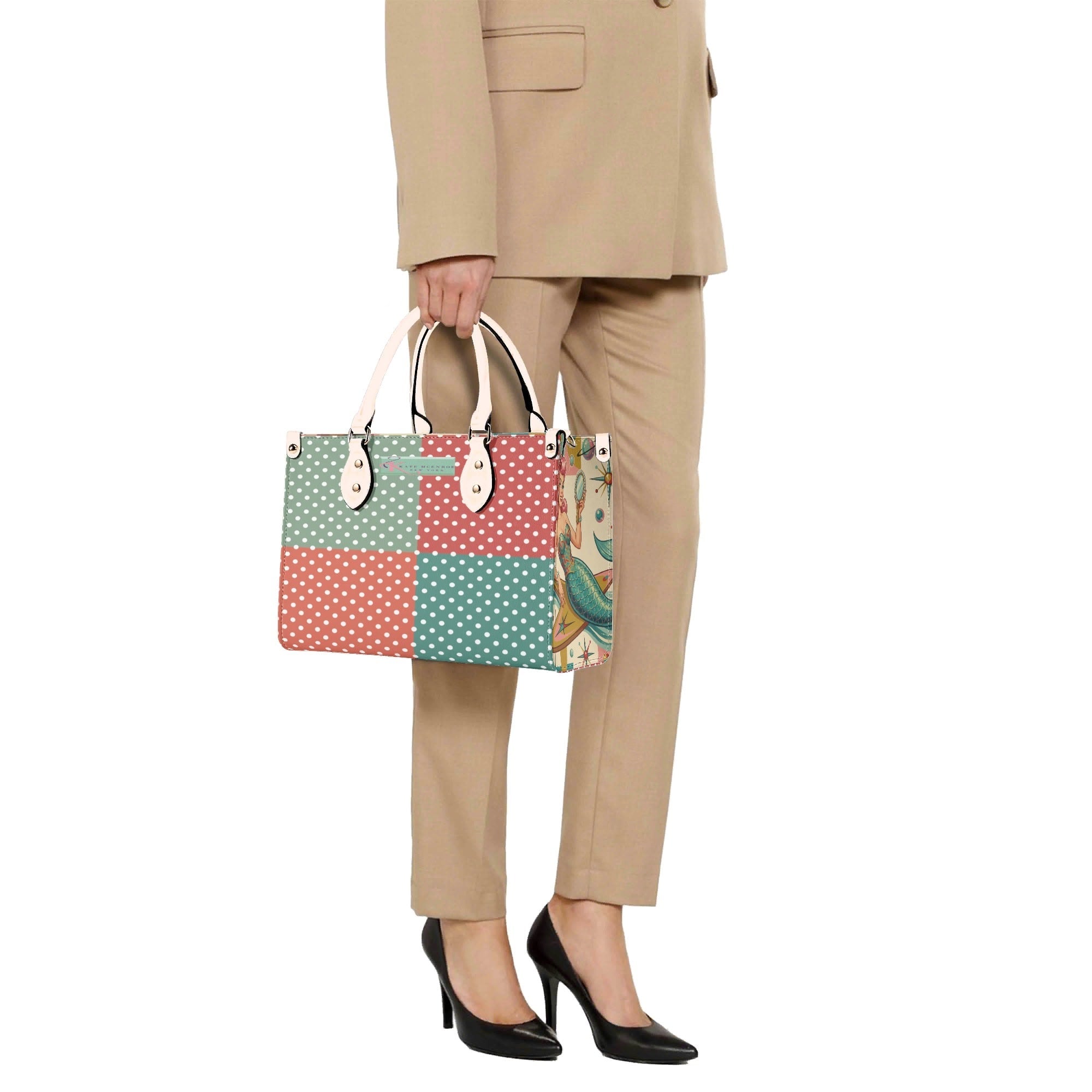 Kate McEnroe New York Kitschy Retro Mermaid Polka Dot Mid Century Modern SatchelHandbagsWDXP7Z2N-4