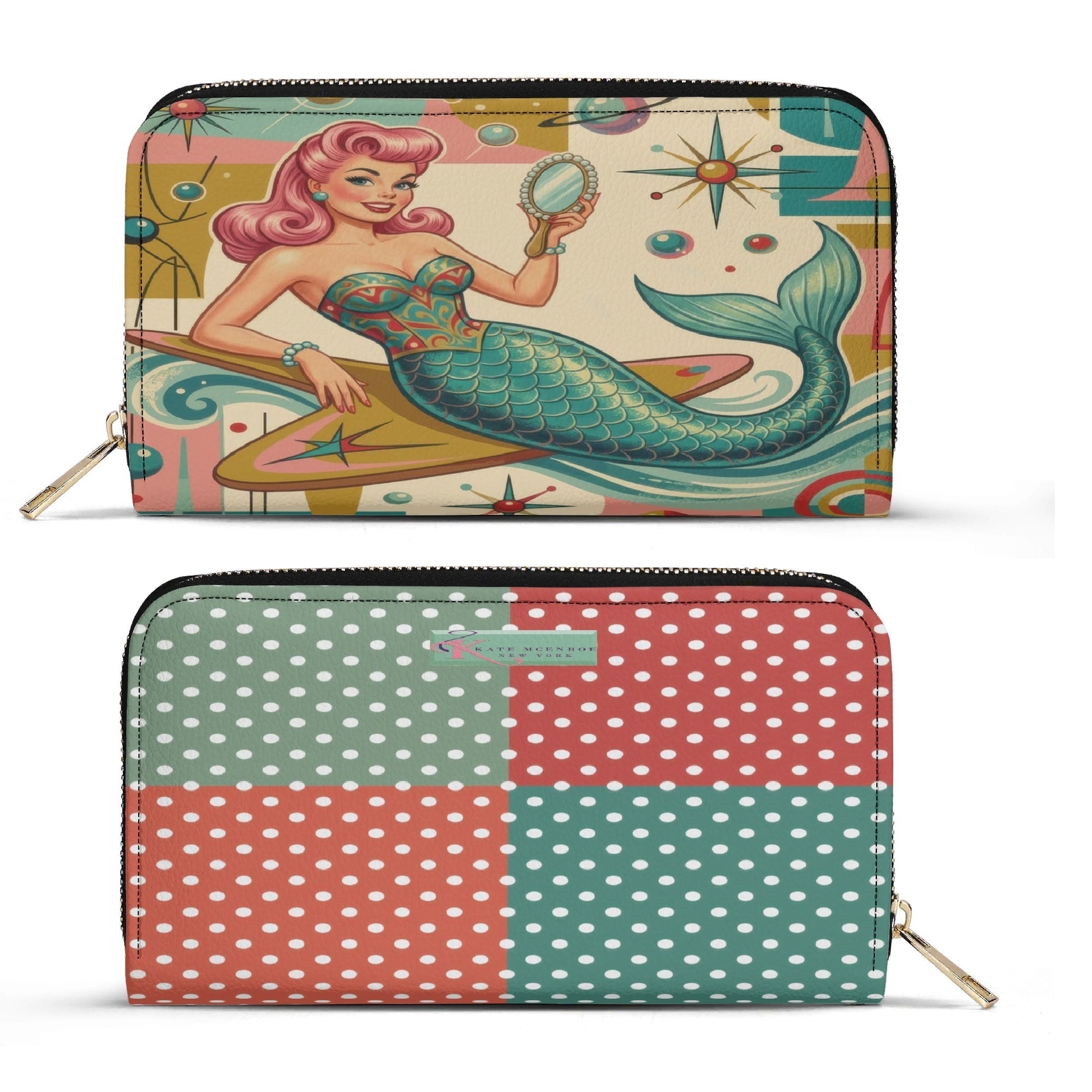 Kate McEnroe New York Kitschy Retro Mermaid Polka Dot Mid Century Modern WalletWalletsW8MX238W-1