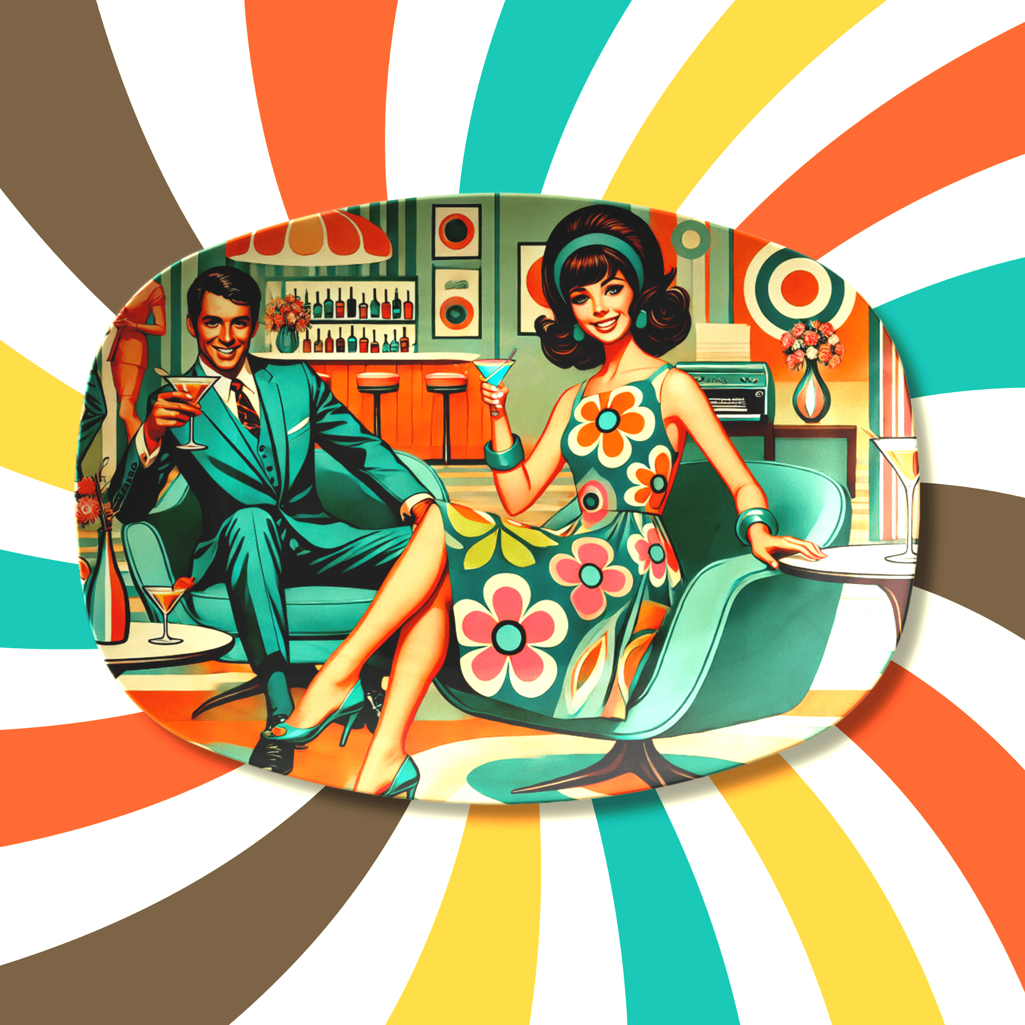 Kate McEnroe New York Kitschy Retro Mod Cocktail Lounge Serving Platter, Mid Century Modern 60s Swanky Party TrayServing PlattersMODCOUPLE22