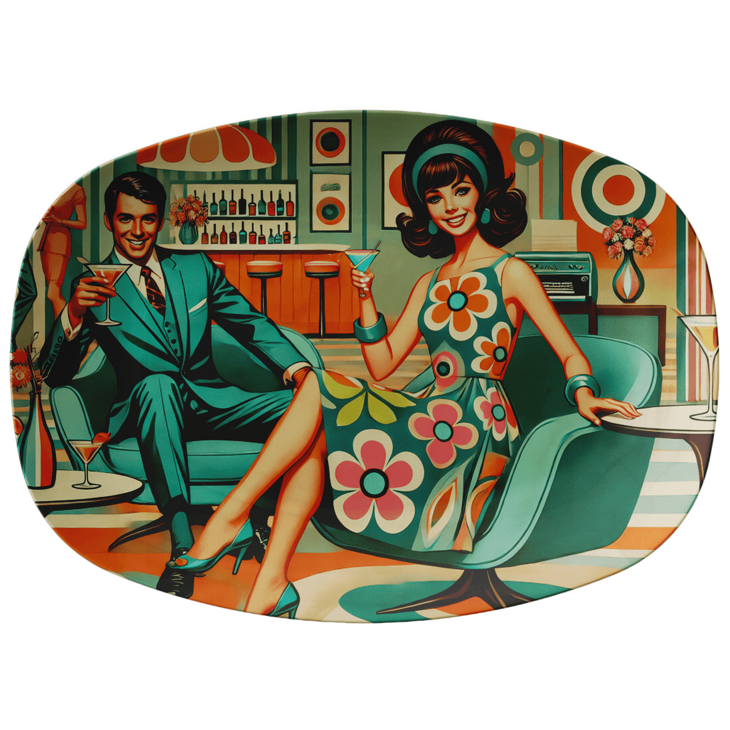 Kate McEnroe New York Kitschy Retro Mod Cocktail Lounge Serving Platter, Mid Century Modern 60s Swanky Party TrayServing PlattersMODCOUPLE22