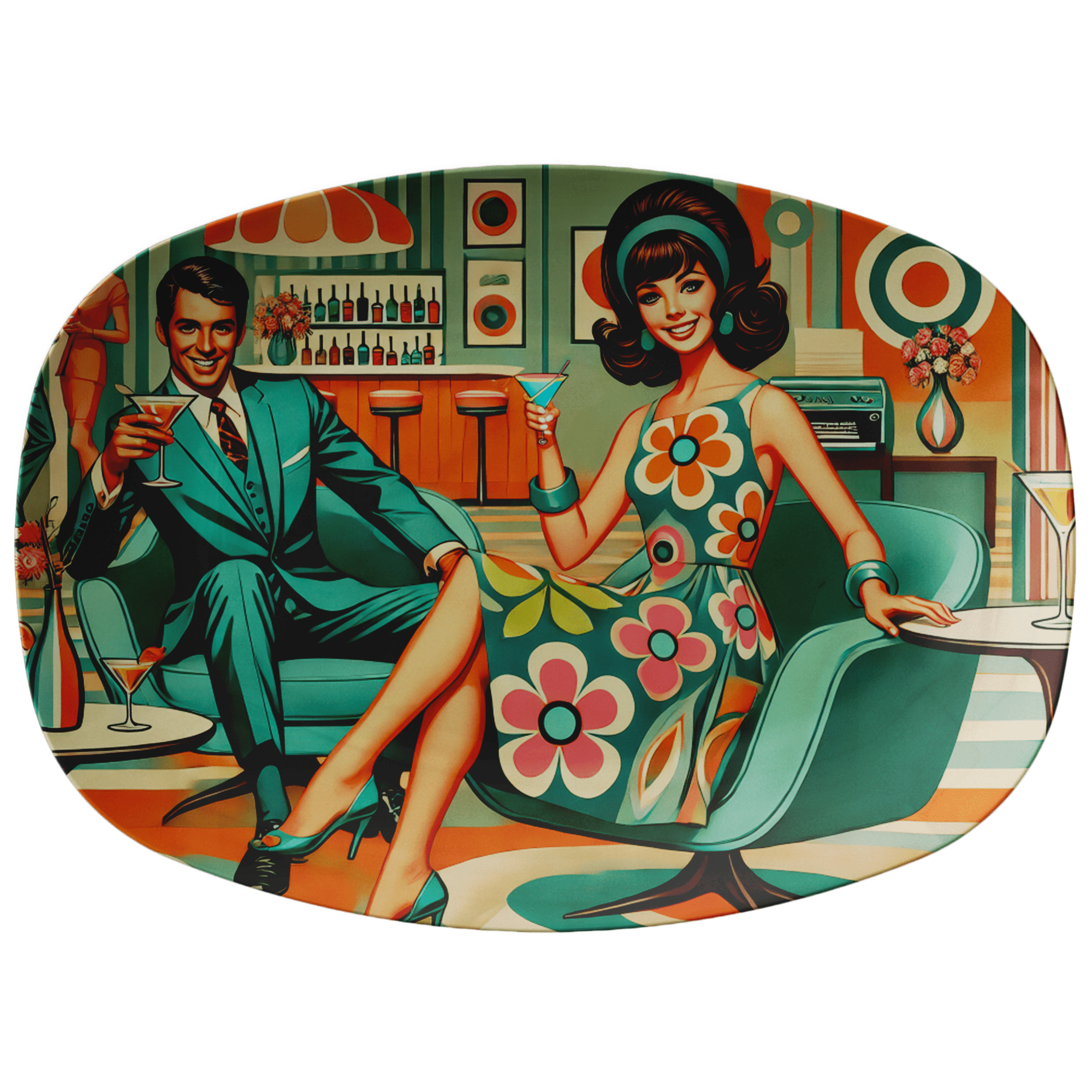 Kate McEnroe New York Kitschy Retro Mod Cocktail Lounge Serving Platter, Mid Century Modern 60s Swanky Party TrayServing PlattersMODCOUPLE22