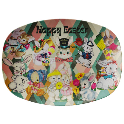 Kate McEnroe New York Kitschy Vintage Easter Bunny Platter, Retro Holiday Card Art Festive Serving Tray Serving Platters P22-KIT-BUN-5