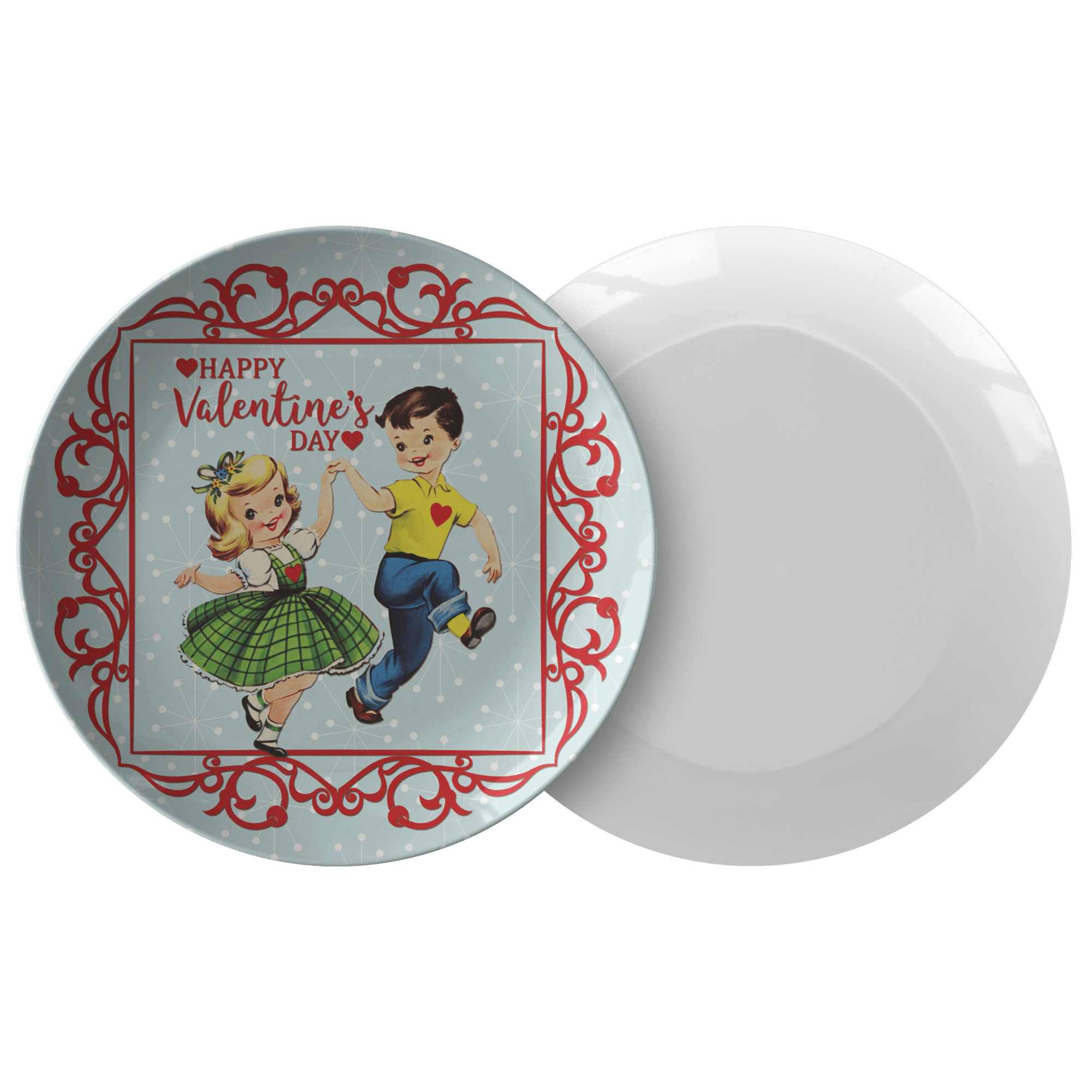 Kate McEnroe New York Kitschy Vintage Valentine Party Dinner Plate, Retro Romantic Dancing Boy Girl TablewarePlates9820SINGLE