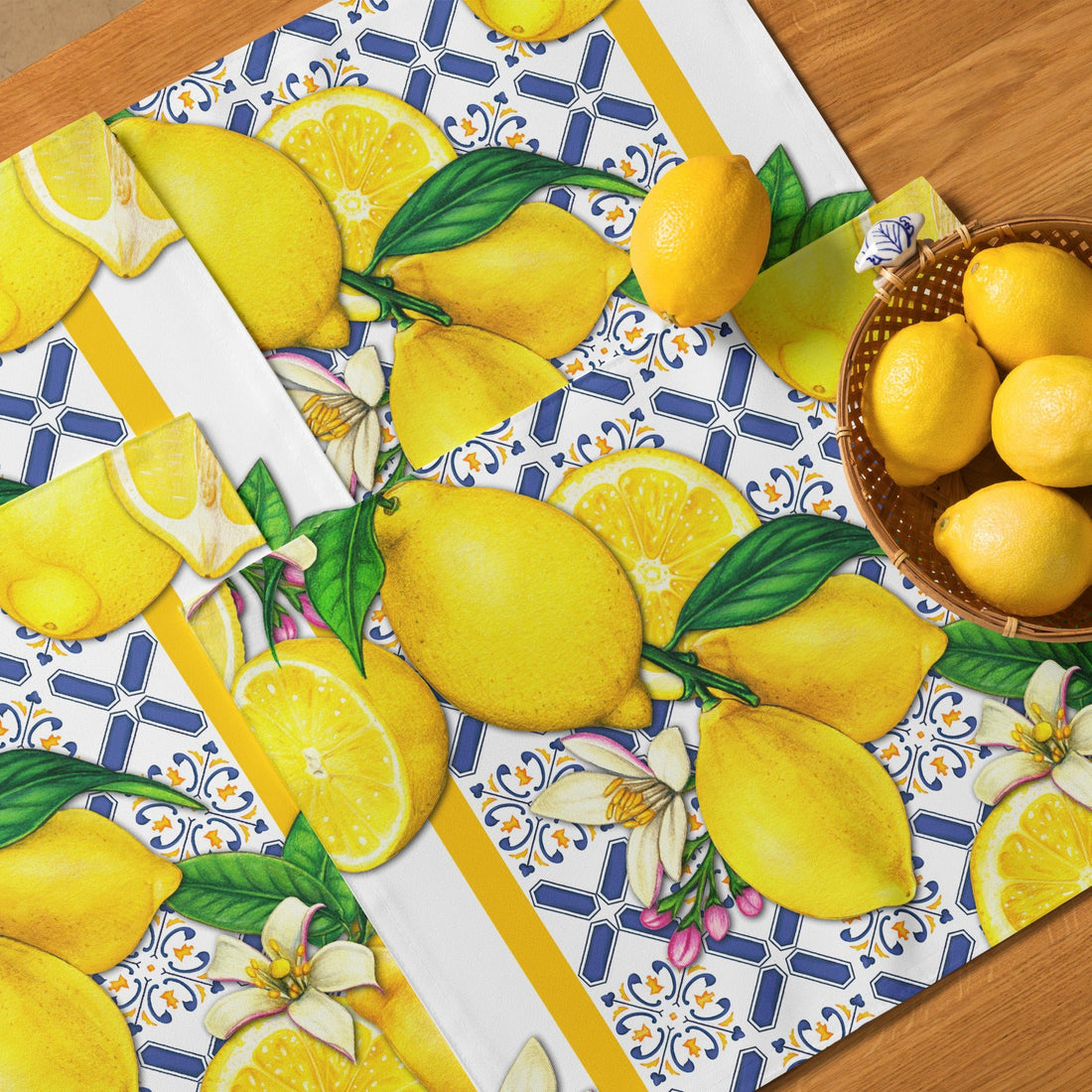 Kate McEnroe New York Lemon and Tiles Cobalt Blue &amp; Yellow Set of 4 PlacematsPlacematsD3012939