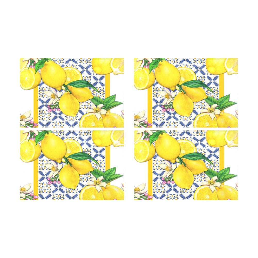 Kate McEnroe New York Lemon and Tiles Cobalt Blue &amp; Yellow Set of 4 PlacematsPlacematsD3012939