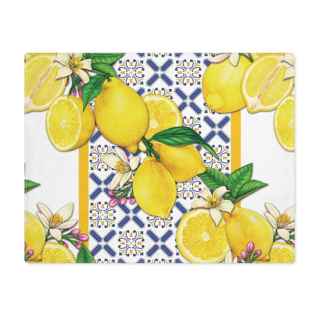Kate McEnroe New York Lemon and Tiles Cobalt Blue &amp; Yellow Woven Placemats, Mediterranean Floral Dining Table Linens, Fall Home Decor, Hostess Gift, Table SettingPlacematsDPM - LEM - TLS - 3