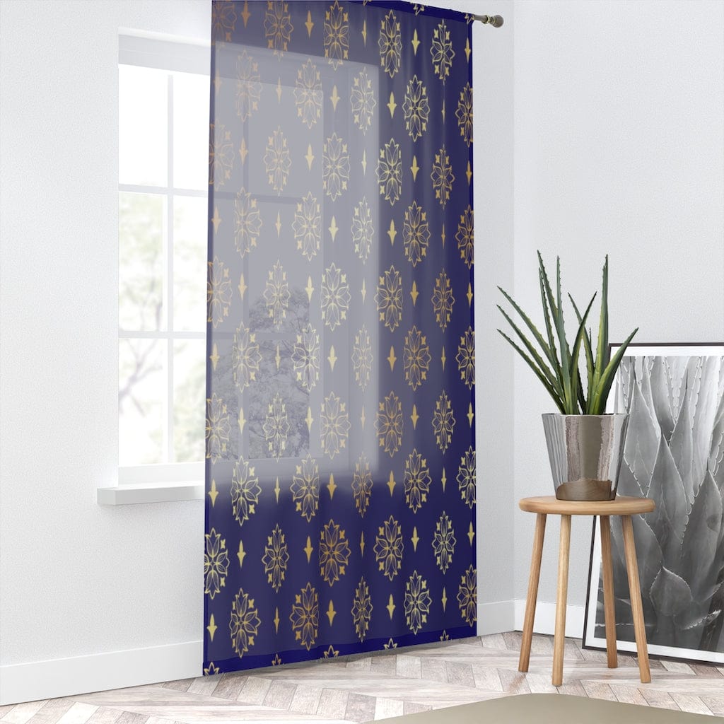 Kate McEnroe New York Luxury Blue &amp; Gold Damask Print Sheer Window Curtain 50" × 84"Window Curtains81413572018333667764