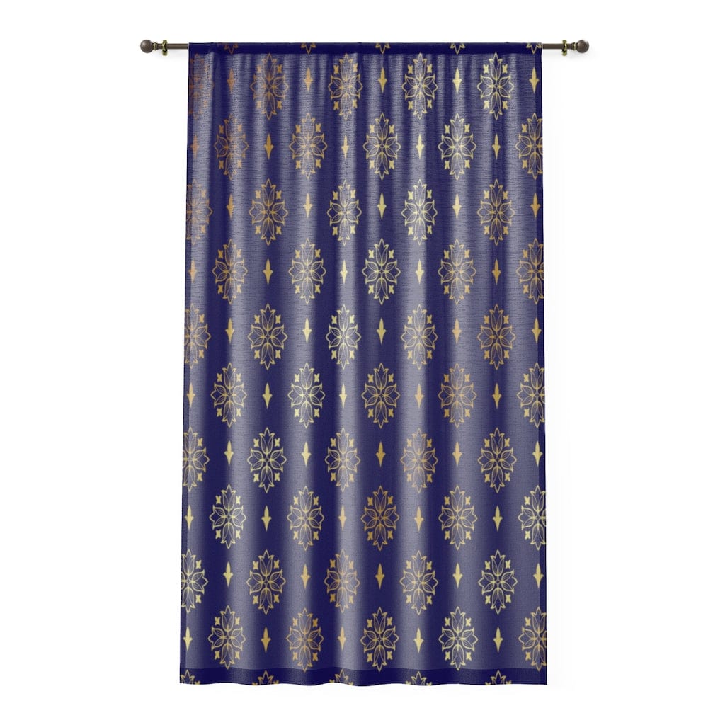 Luxury Blue &amp; Gold Damask Print Sheer Window Curtain 50&quot; × 84&quot;