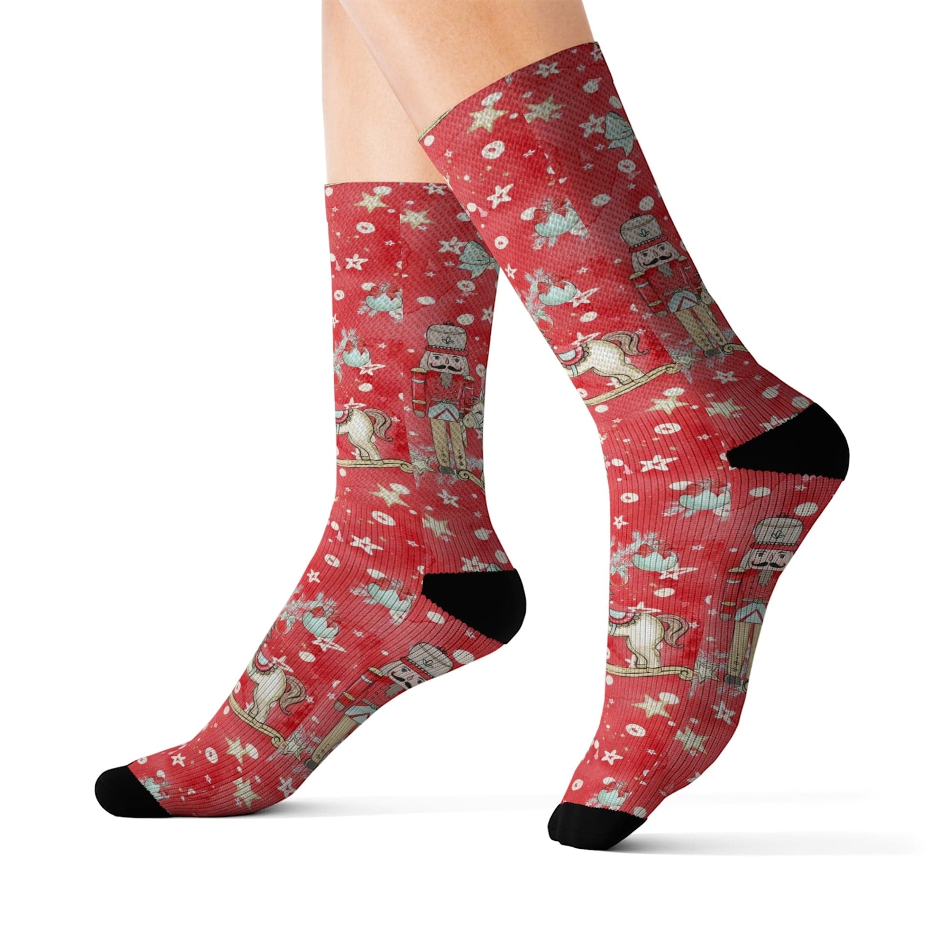 Printify Magical Nutcracker Socks, Unisex, Crew Length, Fleece Lined, Ribbed Tubes, Cushioned Bottoms, Holiday Gifts, Stocking Stuffers All Over Prints L 18285444812931218171