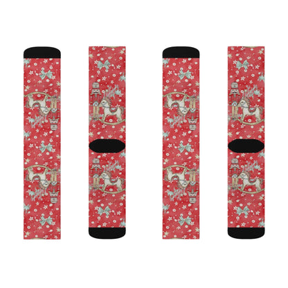 Printify Magical Nutcracker Socks, Unisex, Crew Length, Fleece Lined, Ribbed Tubes, Cushioned Bottoms, Holiday Gifts, Stocking Stuffers All Over Prints