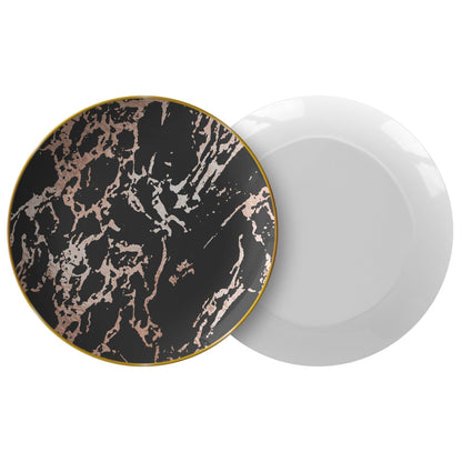 Kate McEnroe New York Marble Dinner Plate in Black Blush with Gold Rim Plates Single P20-GRM-MAR-33S
