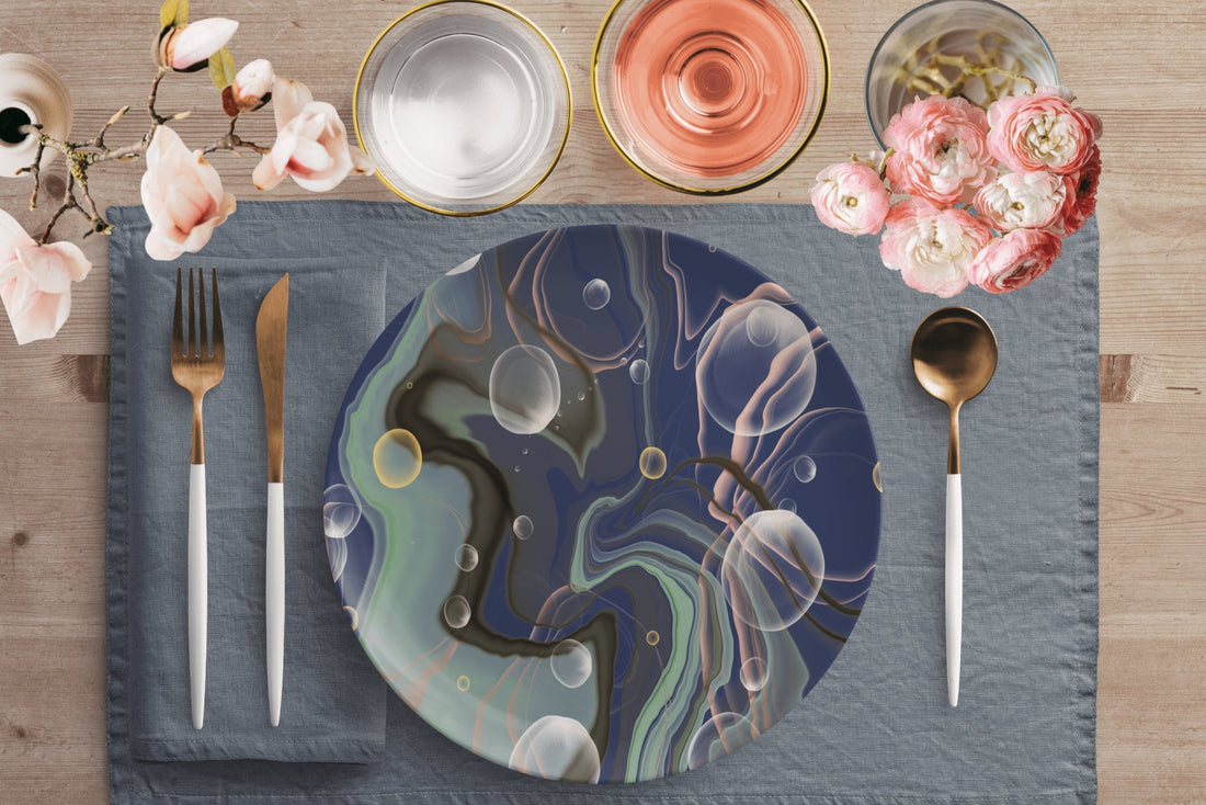 Kate McEnroe New York Marble Print Decorative Dinner PlatesPlatesP20 - MAR - BLU - 75S