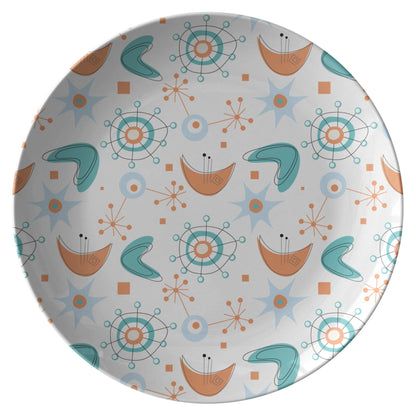 Kate McEnroe New York MCM Atomic Boomerang Starburst Dinner Plate, Retro Sputnik Mid Century Modern Teal, Orange DinnerwarePlates9820SINGLE