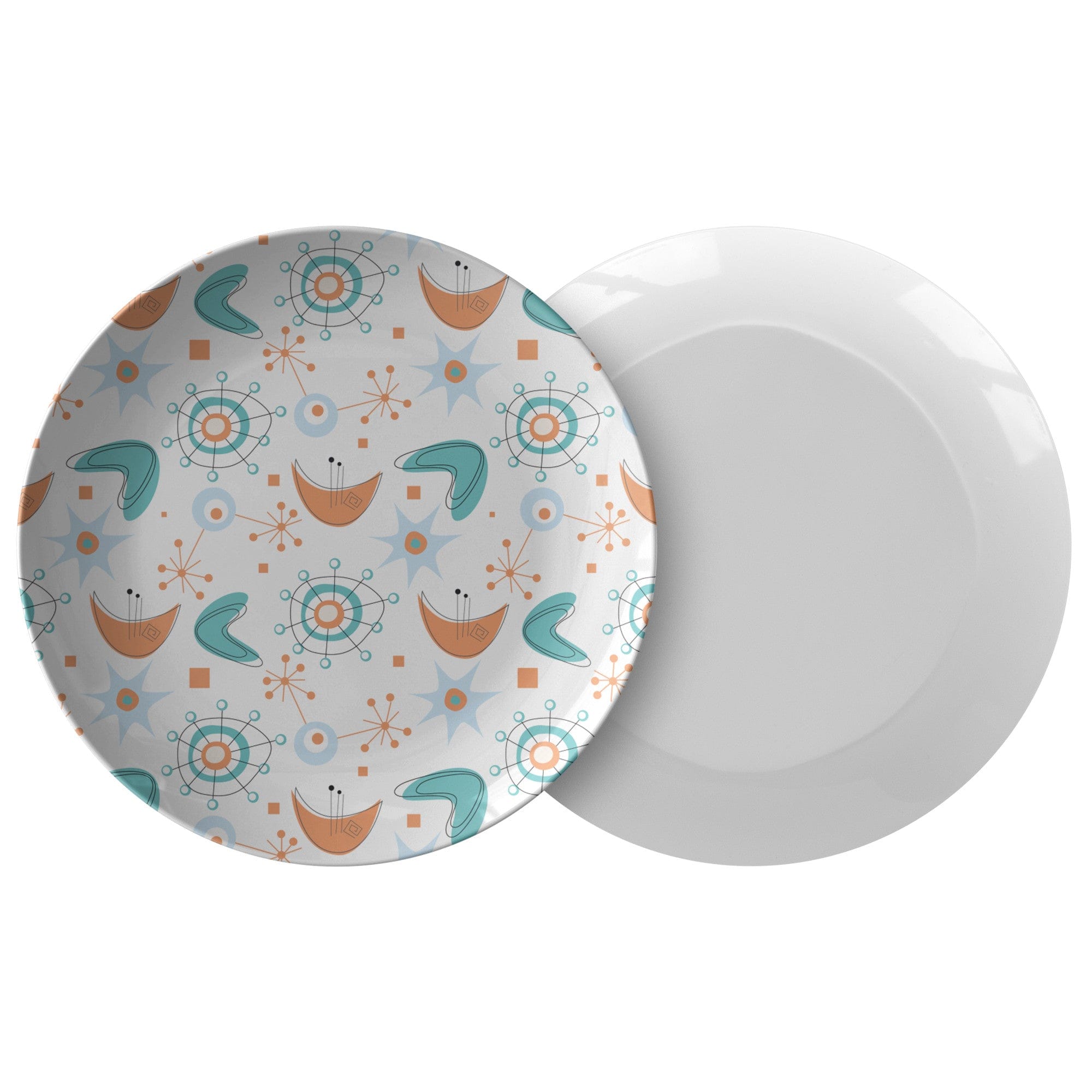 Kate McEnroe New York MCM Atomic Boomerang Starburst Dinner Plate, Retro Sputnik Mid Century Modern Teal, Orange DinnerwarePlates9820SINGLE