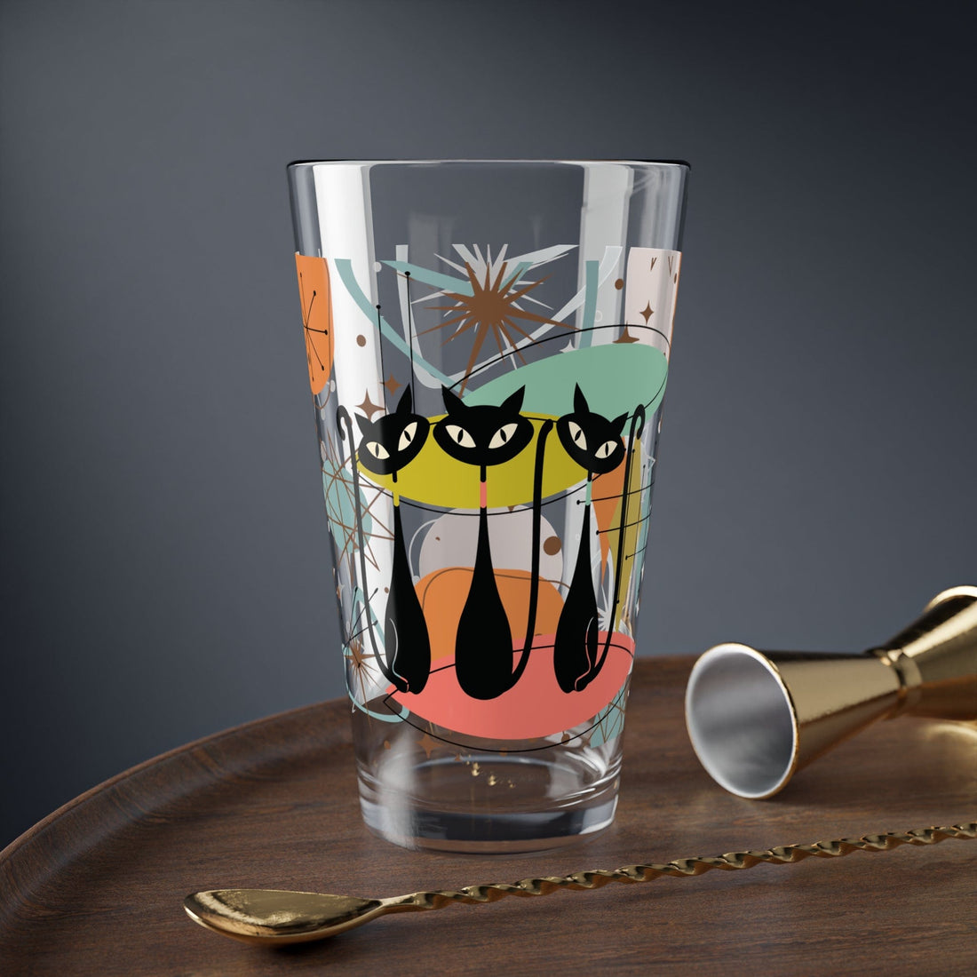 Kate McEnroe New York MCM Atomic Cat Barware, Mid Century Modern Mixing, Shaker, Drinking Glass, Retro Kitschy DrinkwareMixing Glasses27192726980678189485