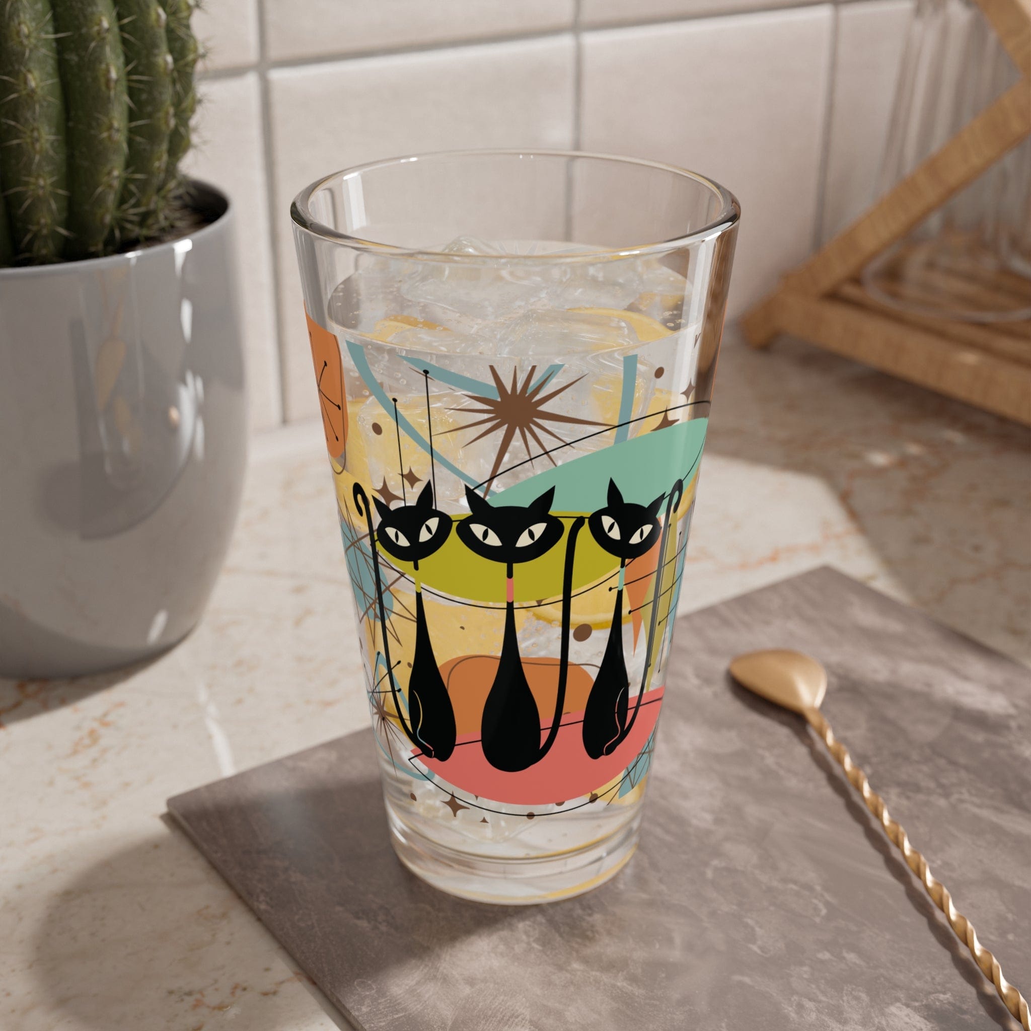 Kate McEnroe New York MCM Atomic Cat Barware, Mid Century Modern Mixing, Shaker, Drinking Glass, Retro Kitschy DrinkwareMixing Glasses27192726980678189485