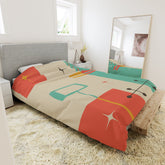 Kate McEnroe New York MCM Atomic Starburst Duvet Cover, Retro Geometric Abstract Teal, Burnt Orange Cream, Mustard Yellow Queen, King, Twin, Twin XL BeddingDuvet Covers3285493940