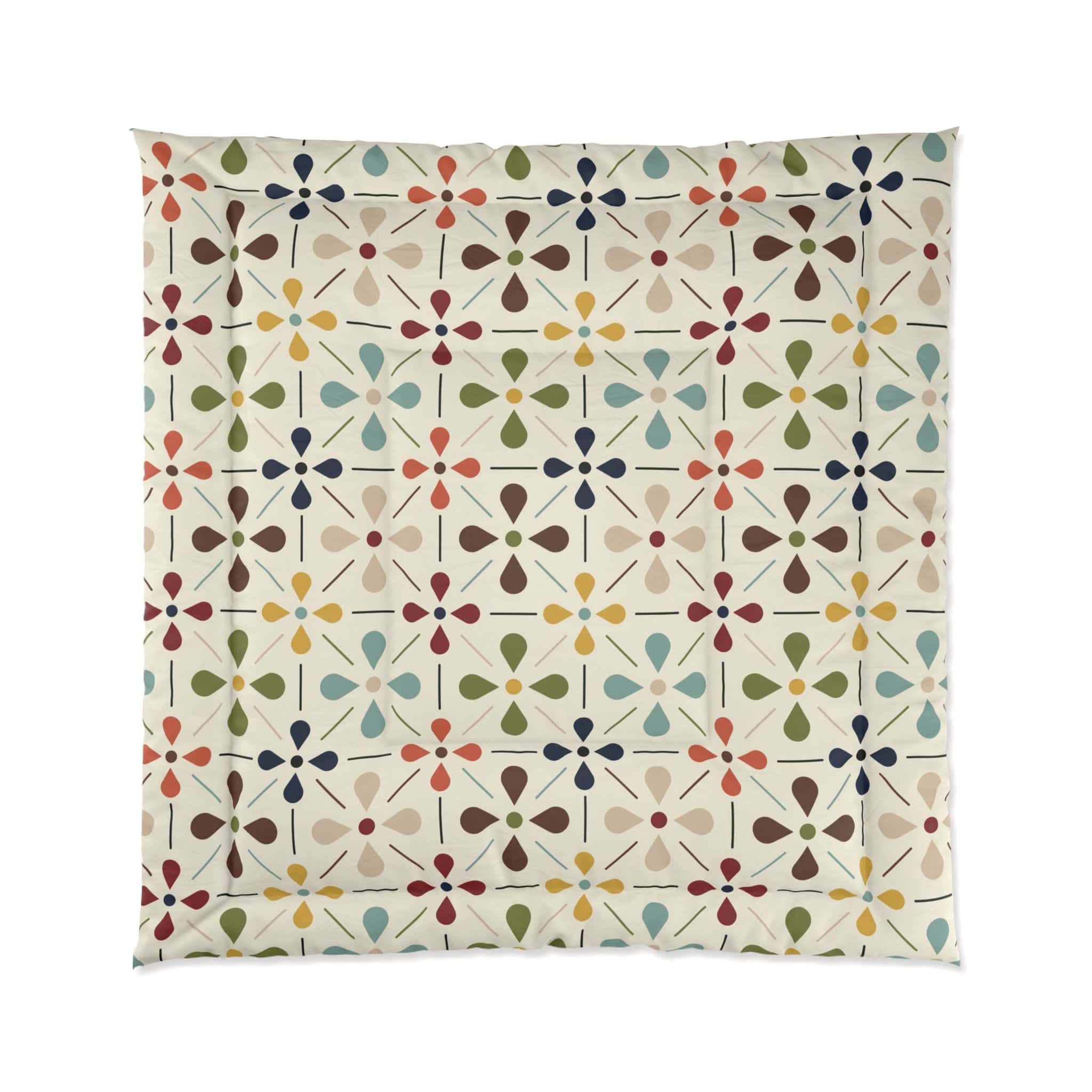 Kate McEnroe New York MCM Floral Comforter, Minimalist Scandinavian Modern Danish Retro Whimsical Blooms BeddingComforters26735213552905075542