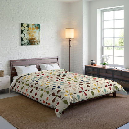 Kate McEnroe New York MCM Floral Comforter, Minimalist Scandinavian Modern Danish Retro Whimsical Blooms BeddingComforters26735213552905075542