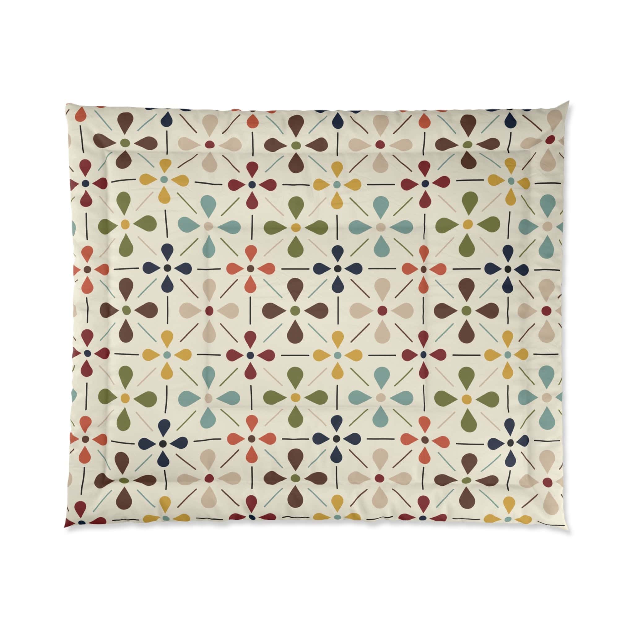 Kate McEnroe New York MCM Floral Comforter, Minimalist Scandinavian Modern Danish Retro Whimsical Blooms BeddingComforters26735213552905075542