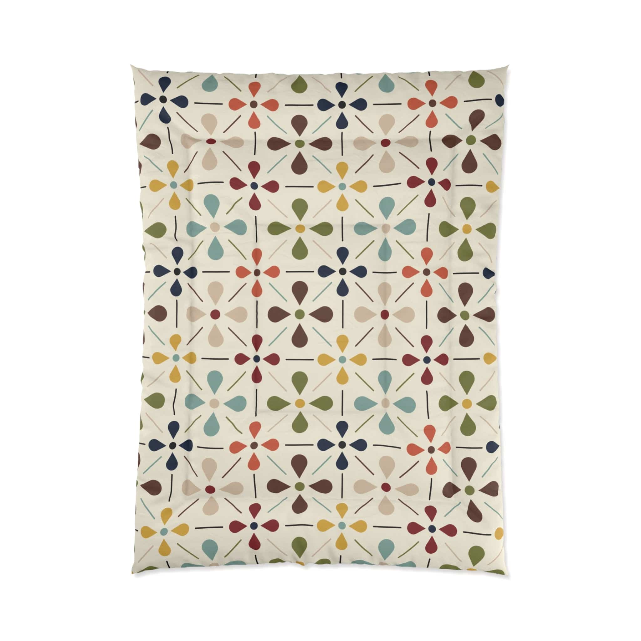 Kate McEnroe New York MCM Floral Comforter, Minimalist Scandinavian Modern Danish Retro Whimsical Blooms BeddingComforters26735213552905075542