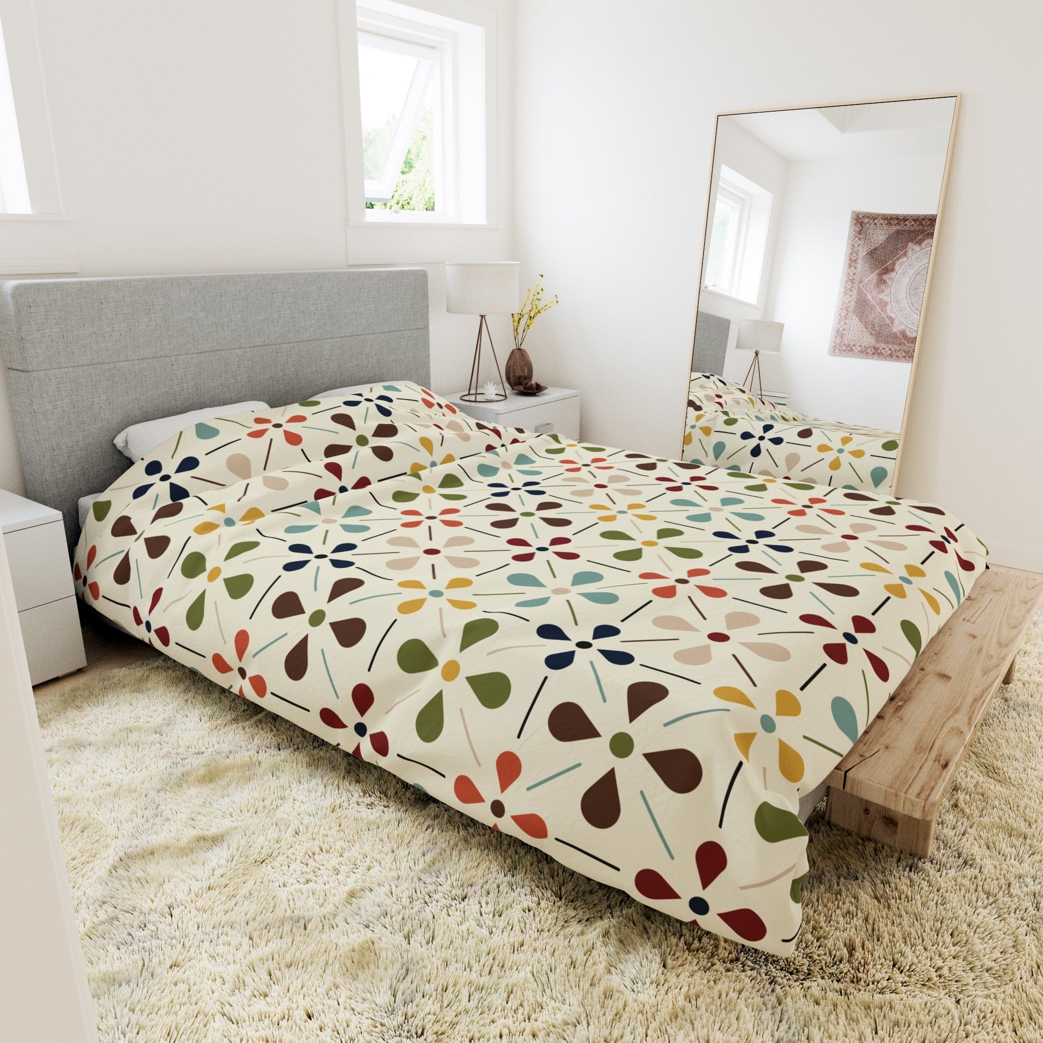 Kate McEnroe New York MCM Floral Duvet Cover, Minimalist Scandinavian Modern Danish Retro Whimsical Blooms BeddingDuvet Covers21670035230410842685