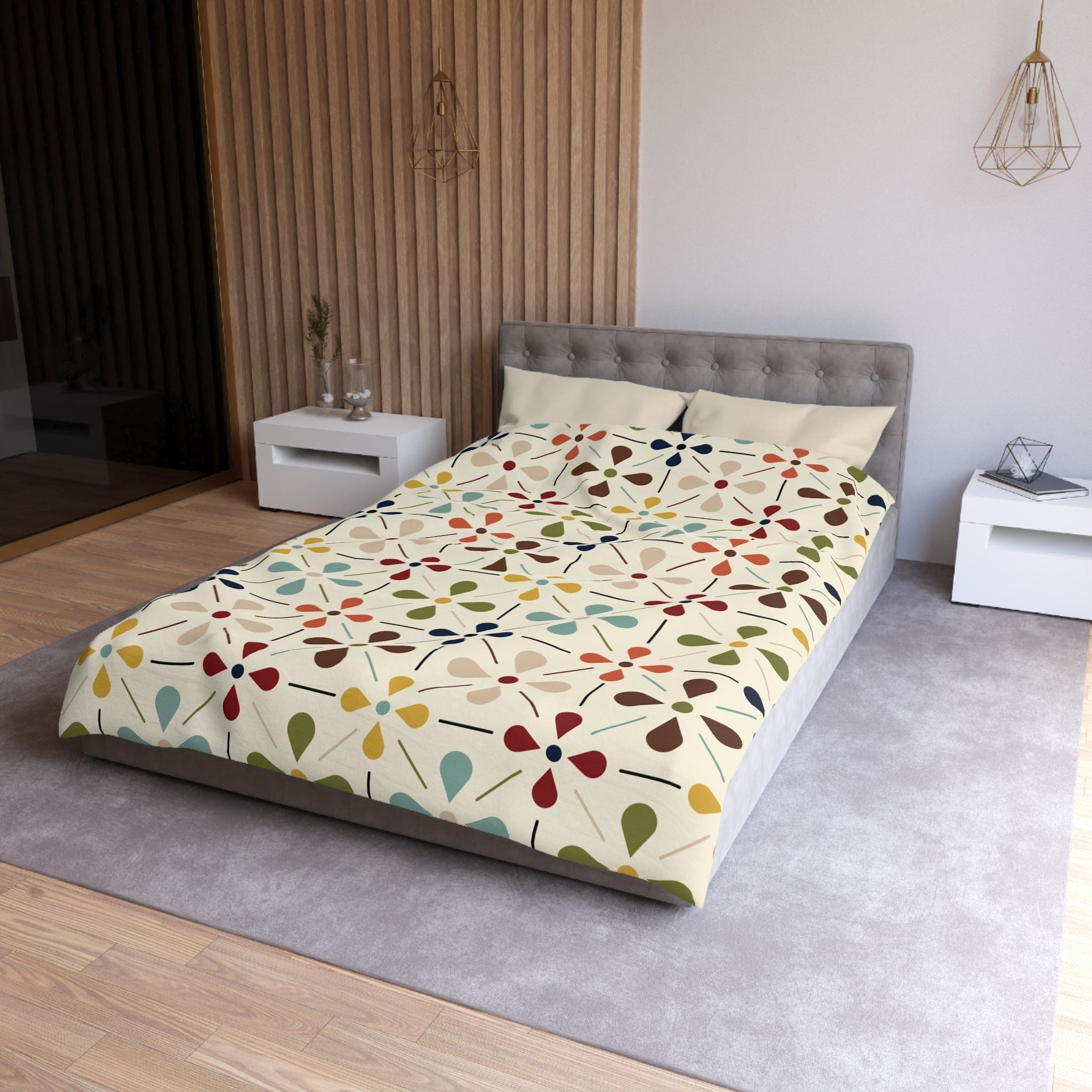 Kate McEnroe New York MCM Floral Duvet Cover, Minimalist Scandinavian Modern Danish Retro Whimsical Blooms BeddingDuvet Covers21670035230410842685