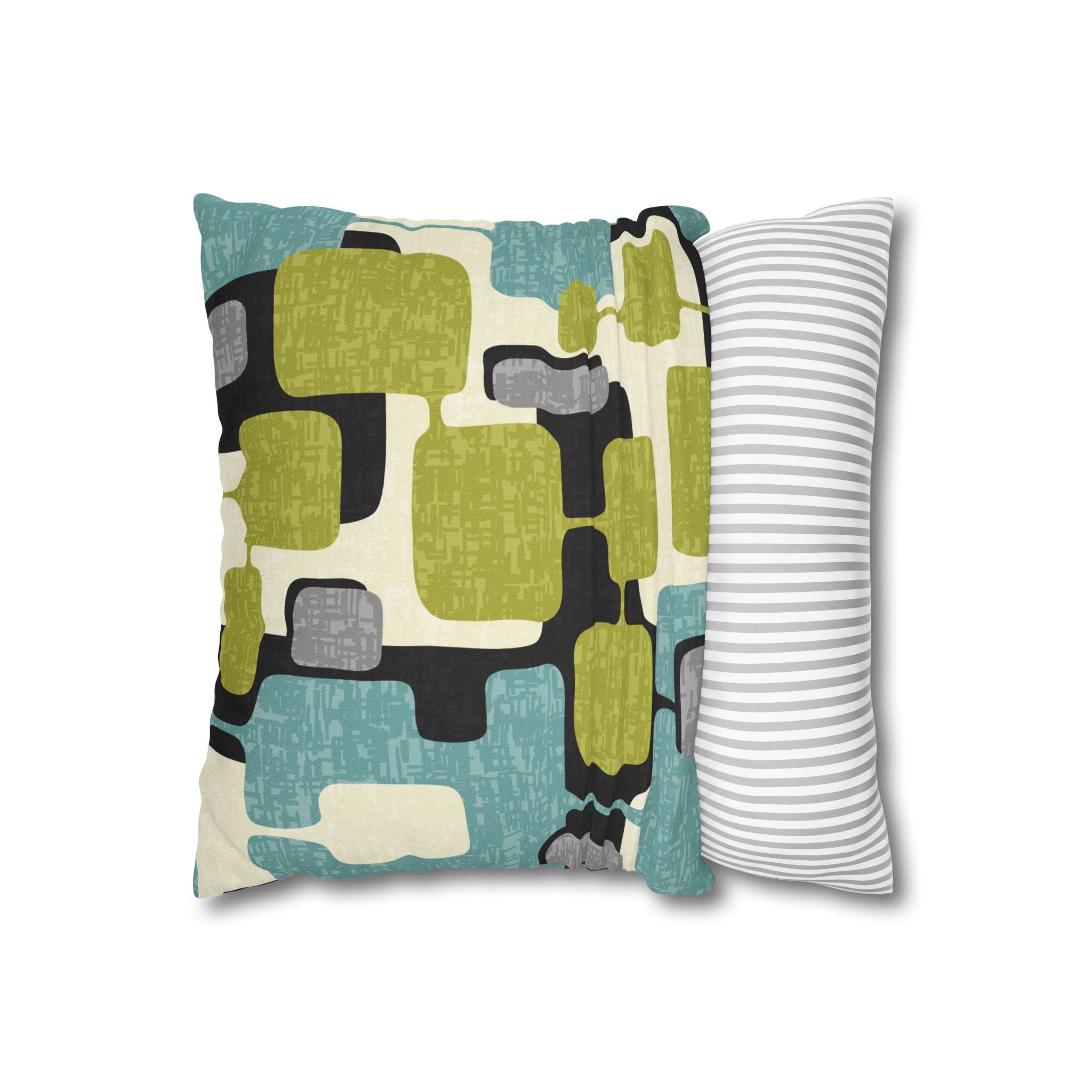 Kate McEnroe New York MCM Geometric Abstract Pillow Cover, Retro Mid Century Modern Teal &amp; Lime Green Sofa AccentThrow Pillow Covers83559711935949514114