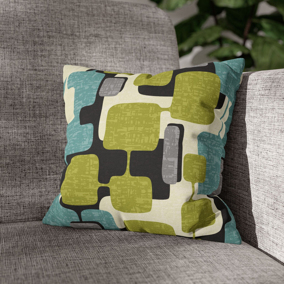 Kate McEnroe New York MCM Geometric Abstract Pillow Cover, Retro Mid Century Modern Teal &amp; Lime Green Sofa AccentThrow Pillow Covers83559711935949514114