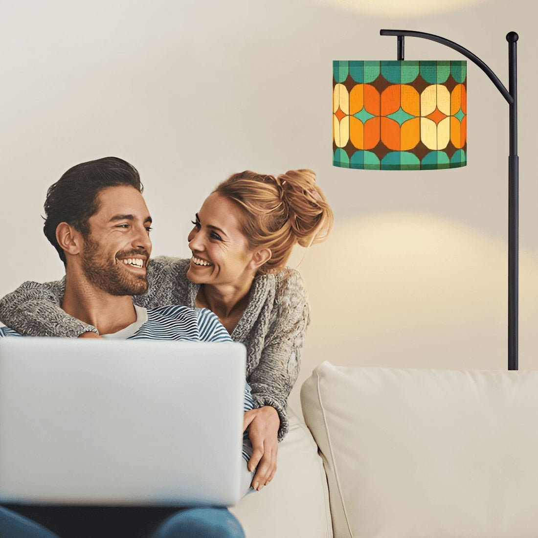 Kate McEnroe New York MCM Geometric Retro Teal Orange Arc Floor LampFloor LampseqfBNWgtwf