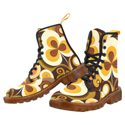 interestprint MCM Retro Groovy 60s Hippie Mid Mod Flower Power Women's Canvas Boots Boots