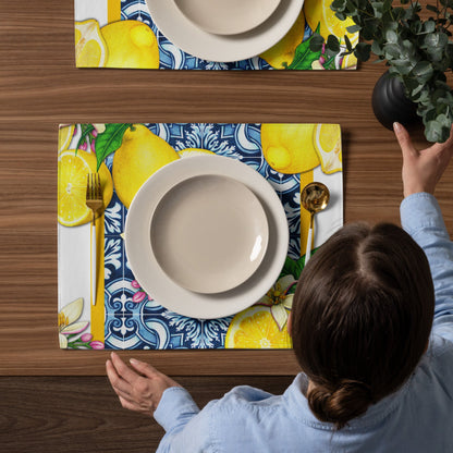 Kate McEnroe New York Mediterranean Citrus Cobalt Blue and Yellow Lemon and Tiles Set of 4 PlacematsPlacemats6496248_17484