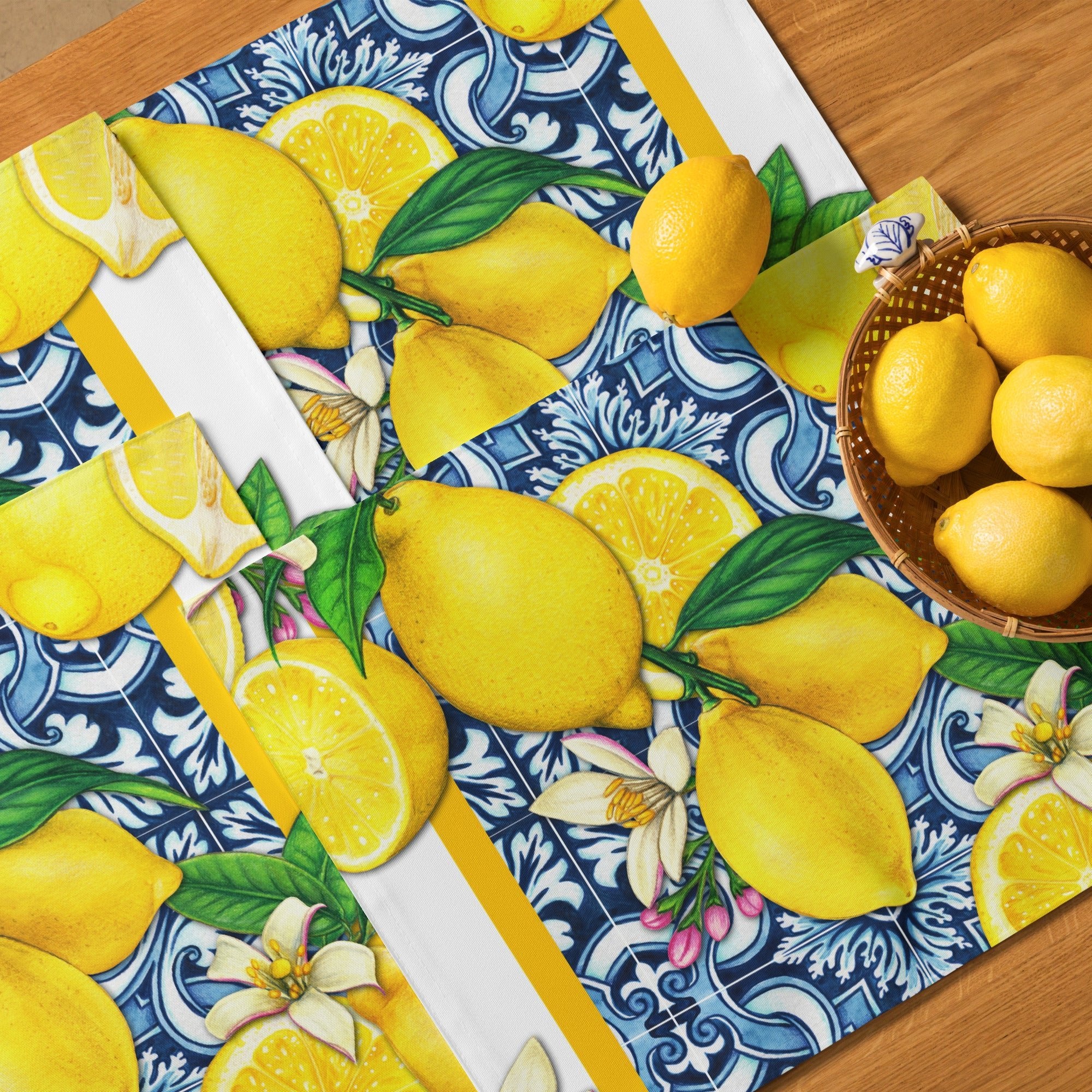 Kate McEnroe New York Mediterranean Citrus Cobalt Blue and Yellow Lemon and Tiles Set of 4 PlacematsPlacemats6496248_17484