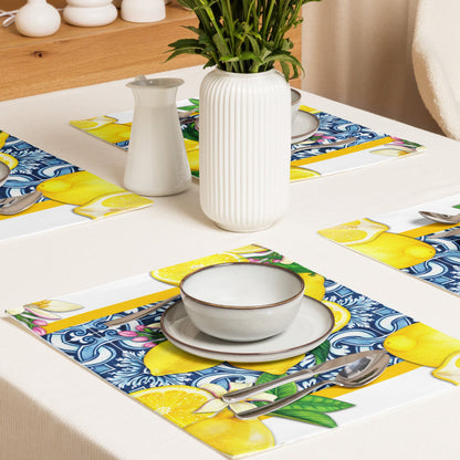 Kate McEnroe New York Mediterranean Citrus Cobalt Blue and Yellow Lemon and Tiles Set of 4 PlacematsPlacemats6496248_17484