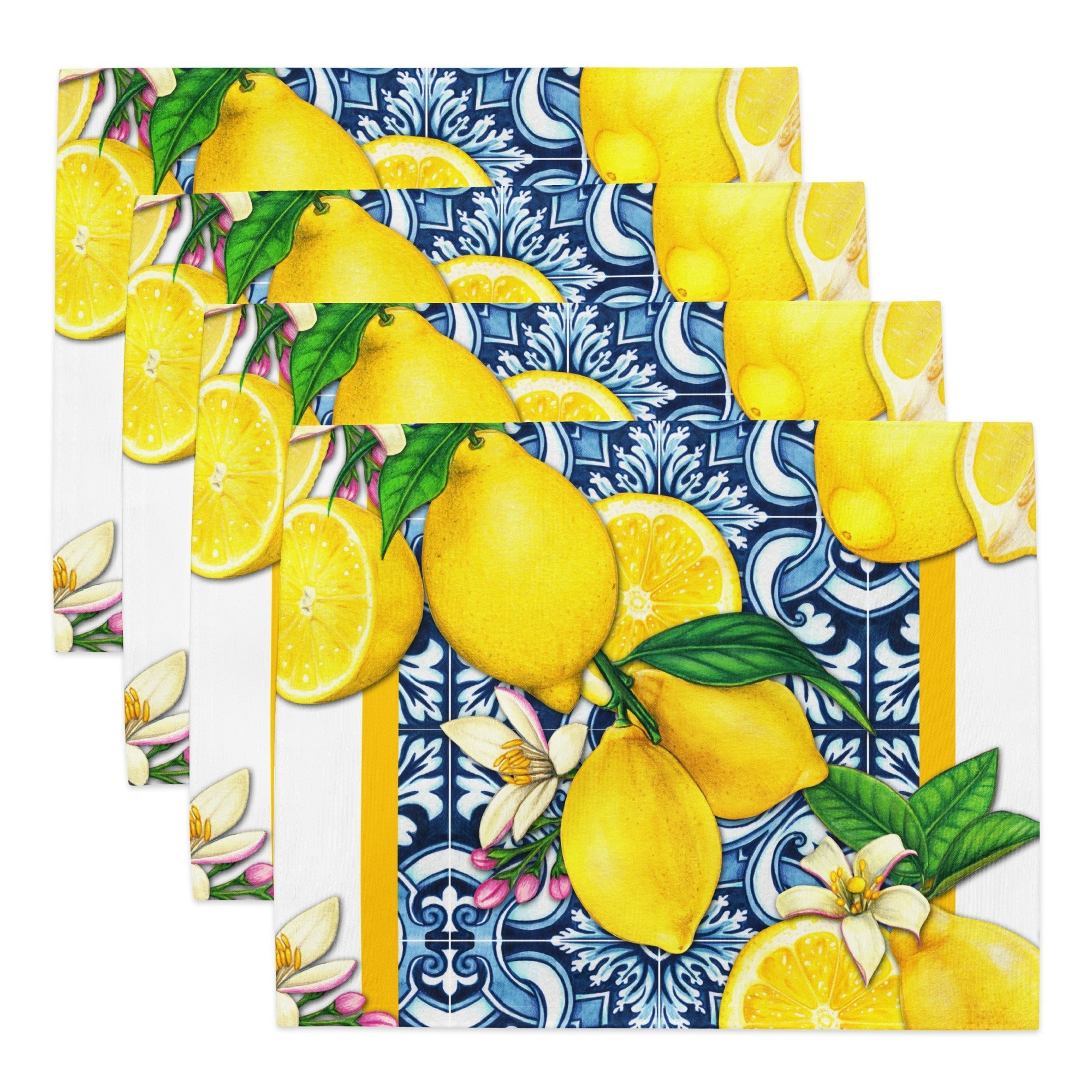 Kate McEnroe New York Mediterranean Citrus Cobalt Blue and Yellow Lemon and Tiles Set of 4 PlacematsPlacemats6496248_17484