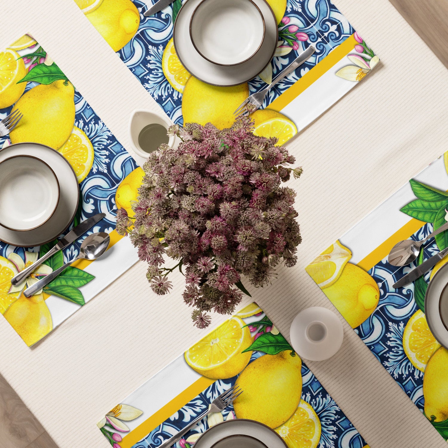 Kate McEnroe New York Mediterranean Citrus Cobalt Blue and Yellow Lemon and Tiles Set of 4 PlacematsPlacemats6496248_17484
