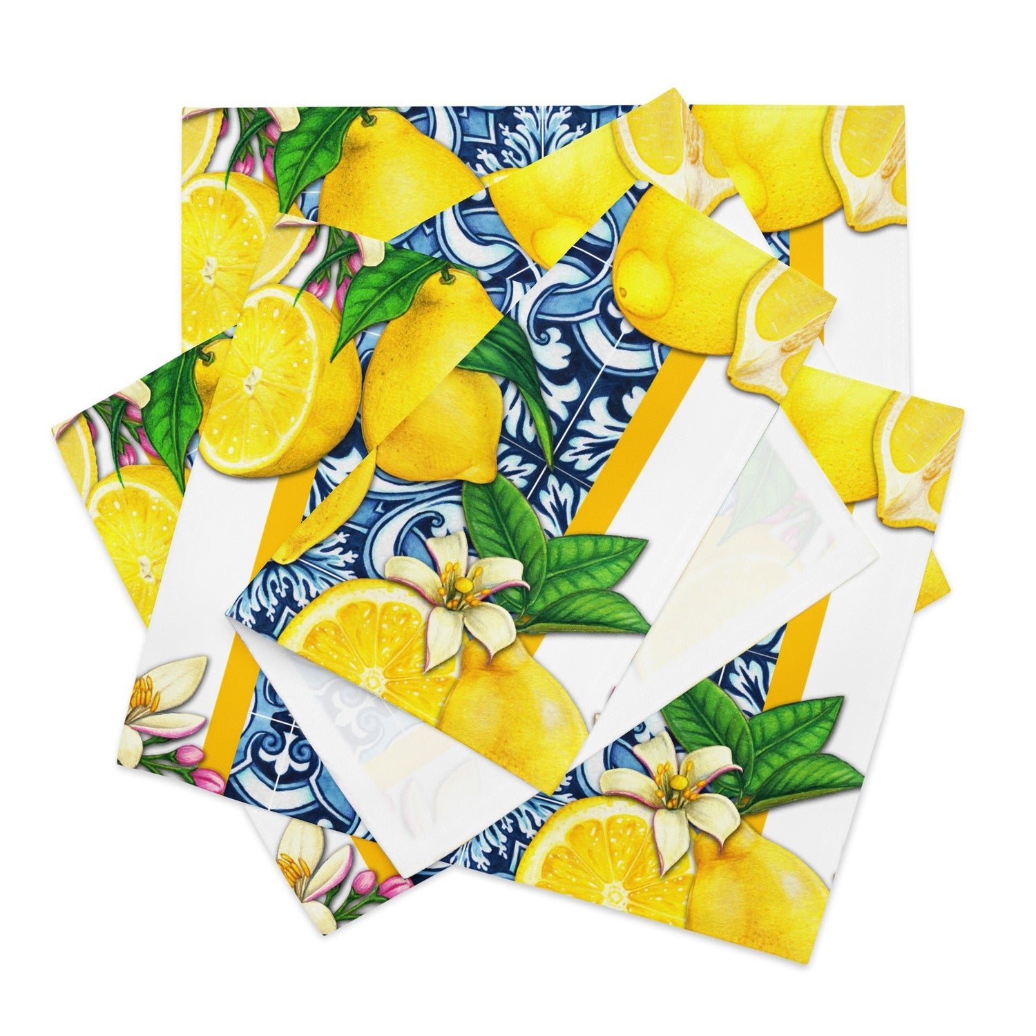 Kate McEnroe New York Mediterranean Citrus Cobalt Blue and Yellow Lemon and Tiles Set of 4 PlacematsPlacemats6496248_17484