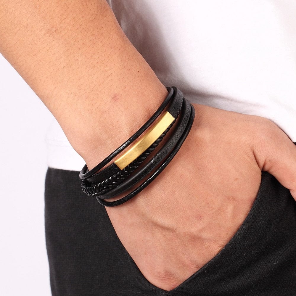 Kate McEnroe New York Men's Multi-layer Hand-Woven Leather Bracelet Bracelets
