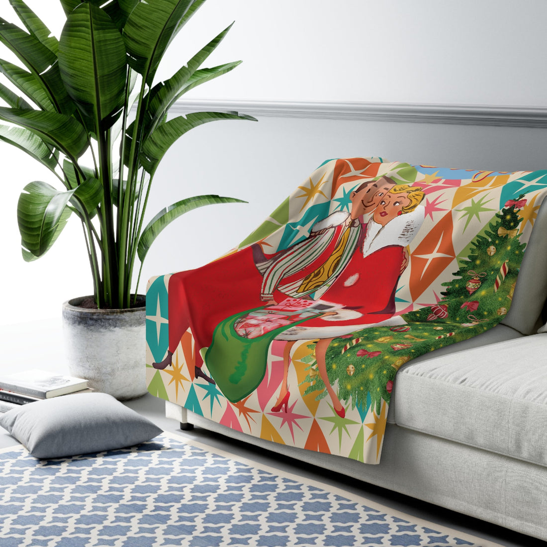 Kate McEnroe New York Merry and Bright Christmas Sherpa Fleece Blanket, Vintage 50s Holiday Throw, Mid Mod Festive Retro Decor BlanketBlankets13162559920565172613